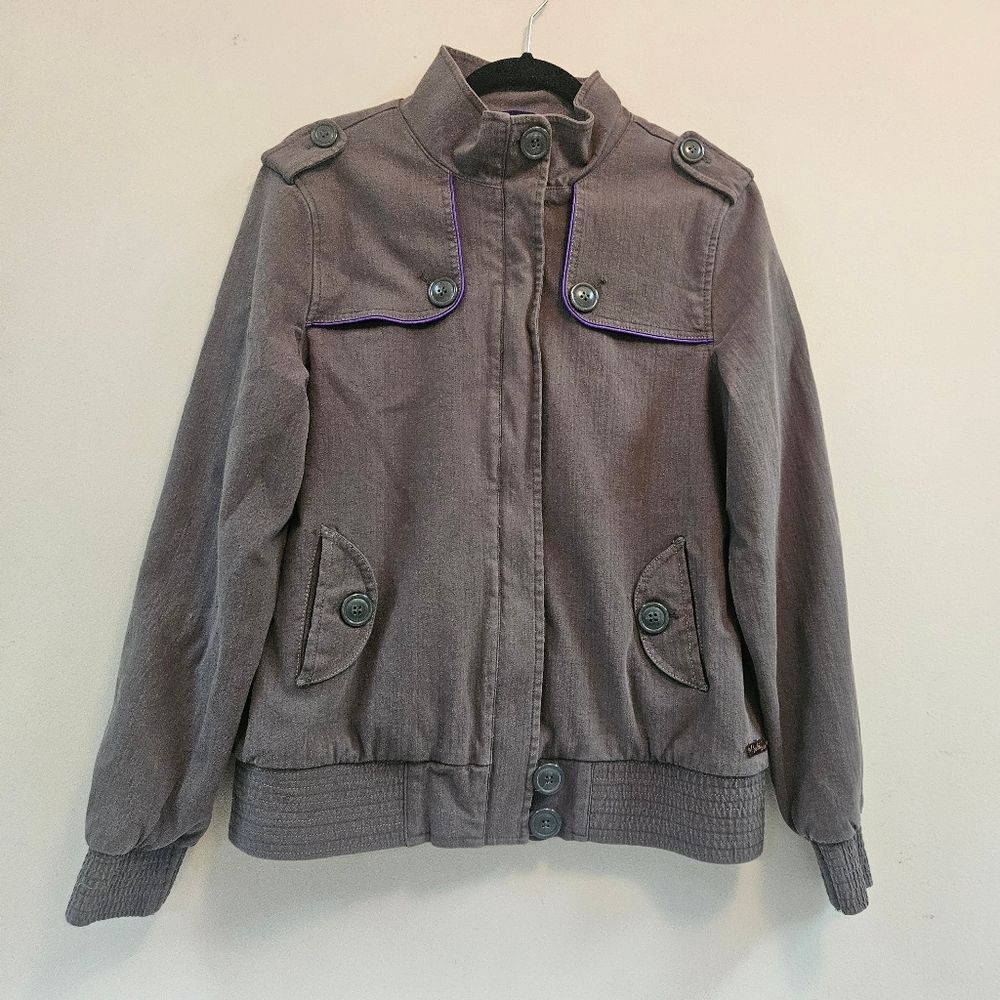Gentle Fawn Jacket Women Sz L Olive/Army Green Purple Accents Canvas Zip Front